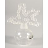 A GOOD LALIQUE GLASS SCENT BOTTLE with harebells stopper Etched Lalique, France. 4.25ins.