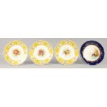 A ROYAL WORCESTER PLATE, DUCKS by G. Johnson signed and THREE ROYAL WORCESTER FRUIT PAINTED PLATE