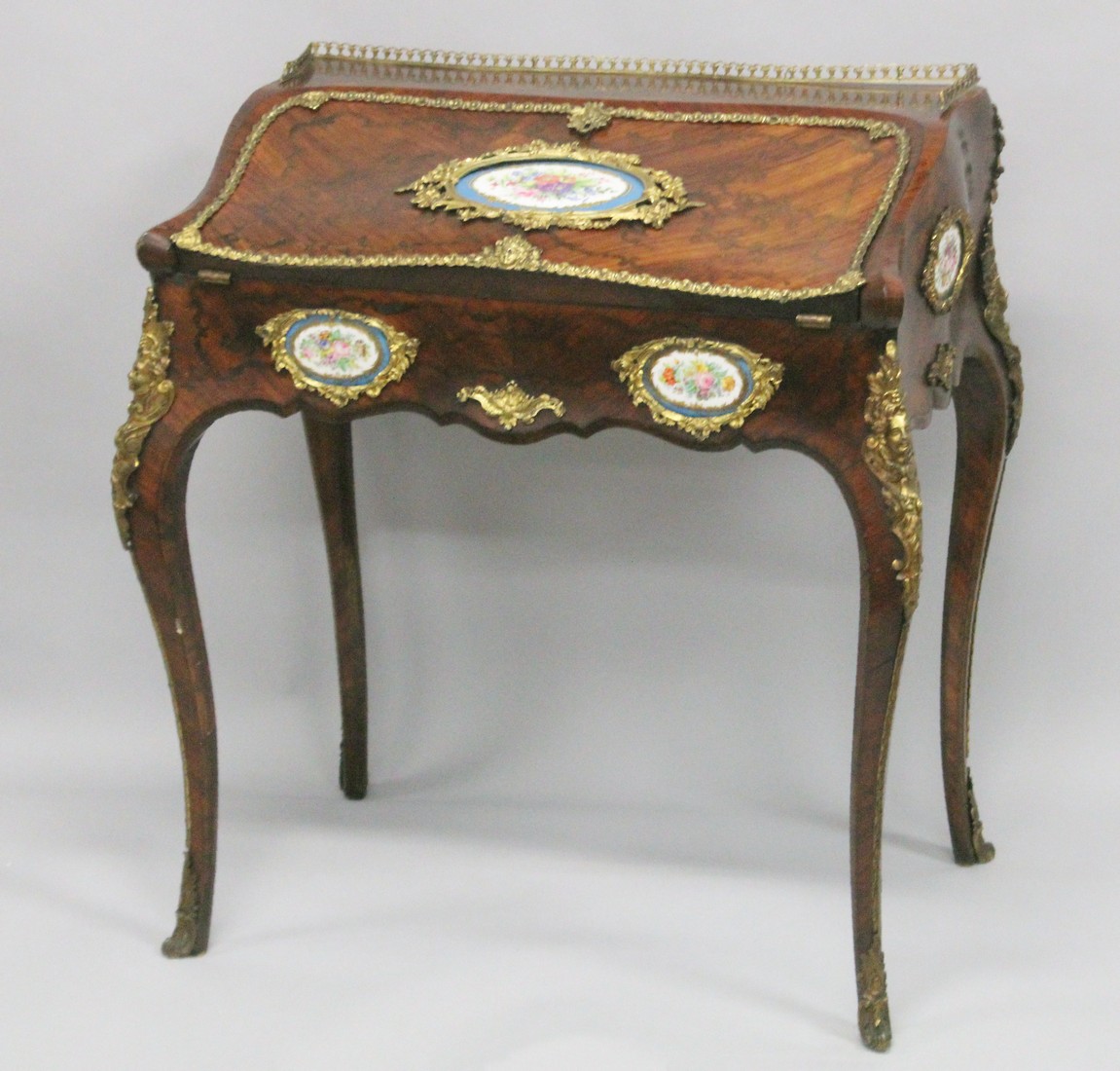 A SUPERB 19TH CENTURY LOUIS XVI STYLE KINGWOOD BUREAU with brass grill, ormolu mounts and inset with