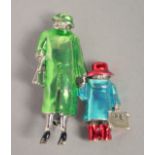 A SILVER ENAMEL PADDINGTON BEAR AND QUEEN BROOCH.