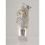 A NOVELTY SILVER OWL WHISTLE. 1.75ins