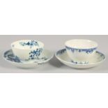 AN 18TH CENTURY WORCESTER TEA BOWL AND SAUCER painted with Prunus Root and a ribbed tea bowl and