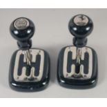 A PAIR OF GEAR STICKS, Mini cooper and Ferrari. 7ins high.