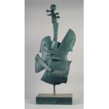 A LARGE ABSTRACT BRONZE GUITAR. 40ins high.