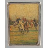 A SILVER CIGARETTE CASE, Chester 1934, the front and back decorated with scenes of a polo match,