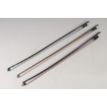 THREE CELLO BOWS. Length approx. 28 inches
