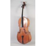 A CELLO WITH A TWO-PIECE BACK, 4ft long (for restoration).