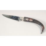 A ROSTFREI SOLINGEN KNIFE, with curved horn handle.