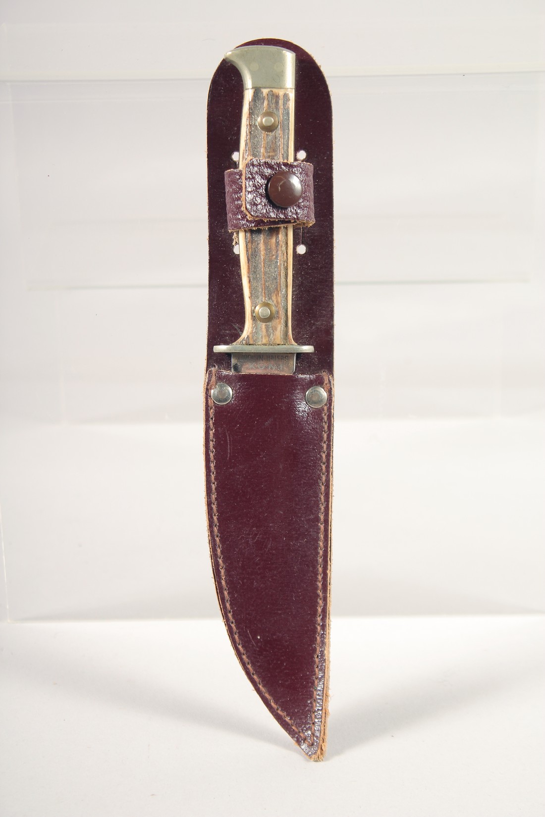 A PUMA NICKER SOLINGEN KNIFE, with antler handle in a leather sheath,7.5" long. - Image 4 of 4