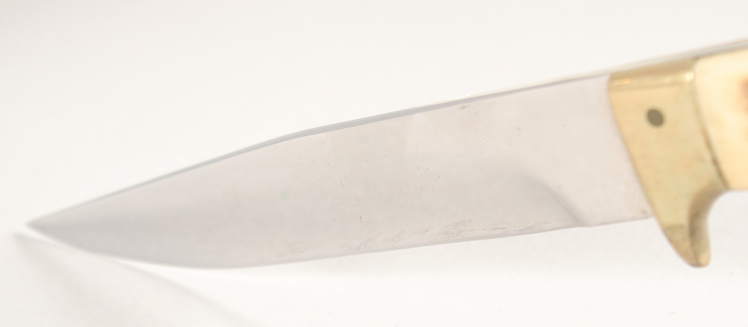 A KNIFE, with antler handle carved with a moose head, 9" long, in a leather sheath. - Image 2 of 5