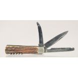 A PUMA ROSTFREI COMBINATION POCKET KNIFE, with antler handle, 4.5" long.