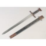 A REPLICA OF A KNIGHTLY SWORD, early 20th century, double edged pointed straight 27in blade, hilt