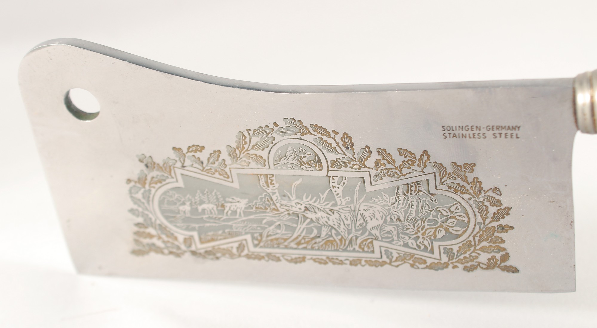 A SOLINGEN STAINLESS STEAL CLEAVER, the blade engraved with a deer, with an antler handle, 10.5" - Image 2 of 3