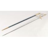 A COURT SWORD, late 20th century, slender single edged etched blade, double shell guard, knucklebow,