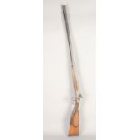 A GERMAN DOUBLE BARRELED PERCUSSION SPORTING GUN, circa 1850, round 20 bore 32.5 in barrels, flat