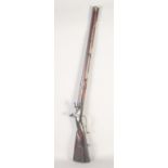 A GERMAN JAEGER RIFLE, circa 1750, octagonal sighted 14 bore 30.5 in barrel, flintlock signed '