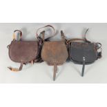 THREE LEATHER HUNTING BAGS.