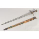 A REPLICA OF A KNIGHTLY SWORD, early 20th century, wide tapering pointed 31.5 in blade, hilt with