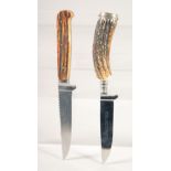 A HUBERTUS SOLINGEN KNIFE, and another, both with antler handles, 8.5" long, (2).