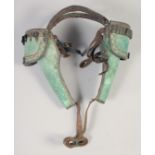 A PAIR OF AMERICAN INDIAN/CIVIL WAR PERSONAL POMMEL HOLSTERS, late 19th century, green leather, with