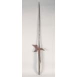 AN ENGLISH HALBERD, circa 1620, crescent shaped axe pierced with holes with long diamond section