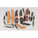 EIGHTEEN VARIOUS SIZE SHEATHS, THREE SMALL BLADES.