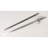 A REPLICA OF A RAPIER, early 20th century, narrow pointed double edge 321/2 in. blade, hilt with