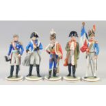 KAISER, A SET OF FOUR PORCELAIN FIGURES, Napoleon, Lancer, Key, Tunoy, hand painted, colour