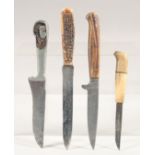 FOUR SMALL KNIVES, with antler and bone handles, 7" long, (4).