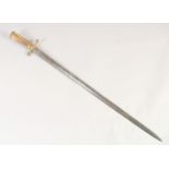 A EUROPEAN RIDING SWORD, circa 1700, double edged straight blade, 'S' shaped brass quillon, brass