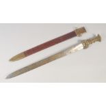 A REPLICA OF AN IRON AGE SWORD, early 20th century, wide straight pointed 27in blade with an