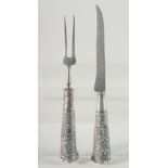 FRIEDRICH HERDER ARR SOHN, a silver handle knife and fork, 12" long.