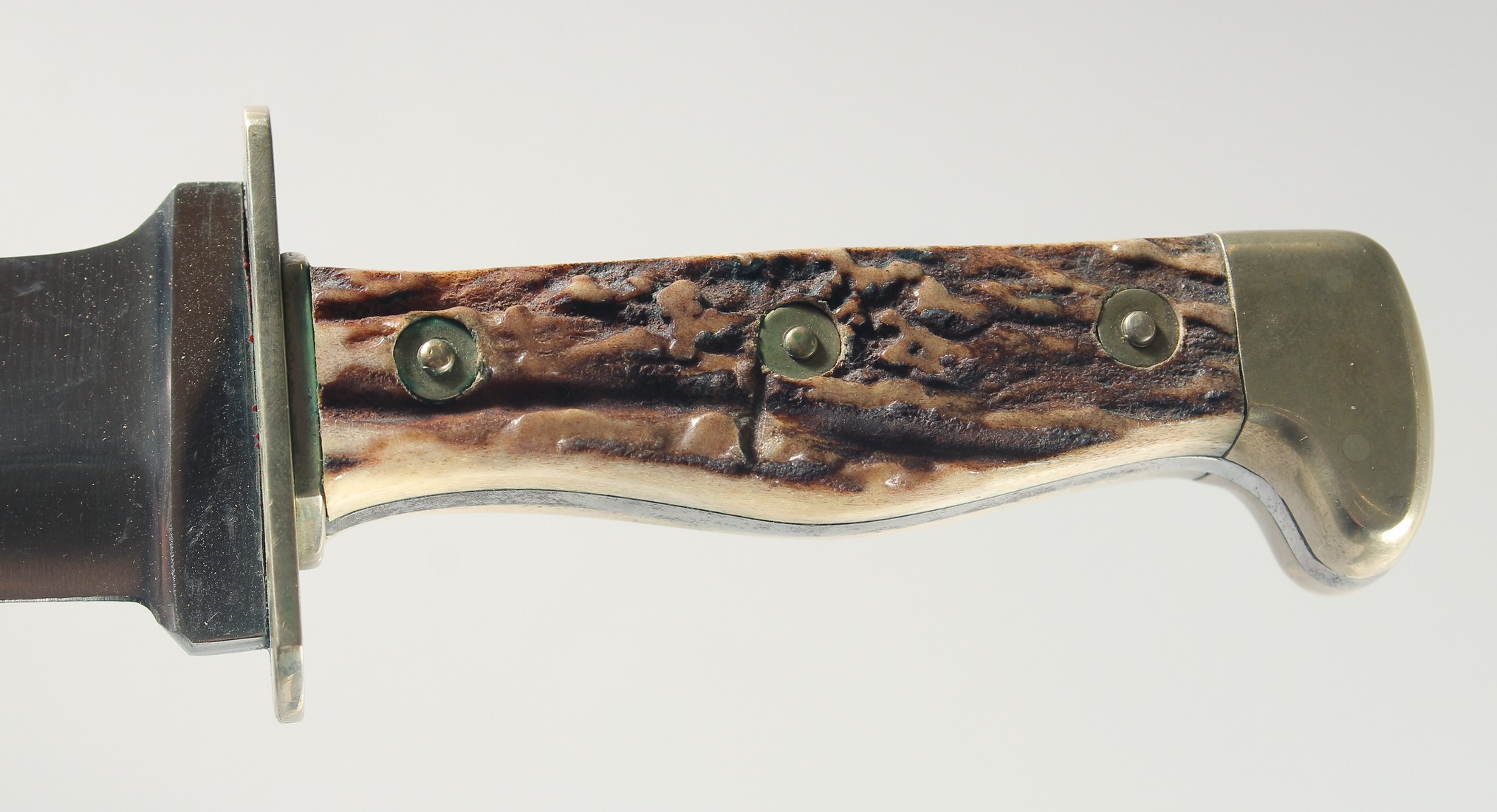 WAIDBLATT ORIGINAL EICKHORN SOLINGEN KNIFE, with antler handle, 13" long, in a leather sheath. - Image 3 of 5
