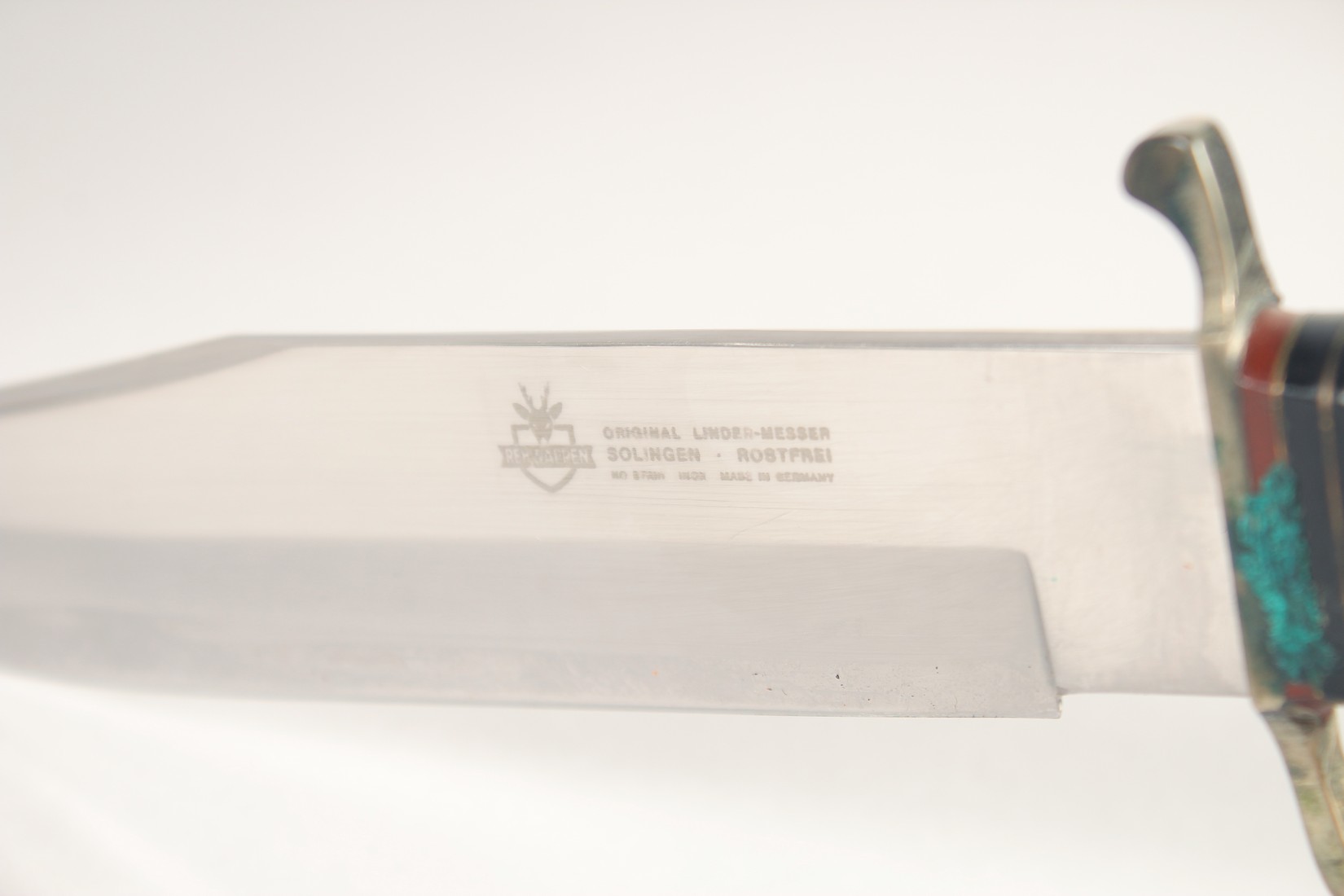 THE ORIGINAL LINDER-MESSER SOLINGEN KNIFE, with antler handle in a leather case. - Image 3 of 7