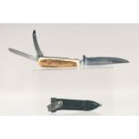 A PUMA WERK ORIGINAL WAIDMELLER KNIFE, with antler handle and a pen knife, 8.5" long, in a leather