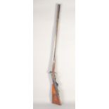 A DOUBLE-BARRELLED PERCUSSION SPORTING GUN, circa 1850, round 16 bore 31in Damascus barrels with