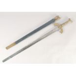 A THEATRICAL REPLICA OF A GERMAN KNIGHTLY SWORD, early 20th century, wide tapered double edged blade