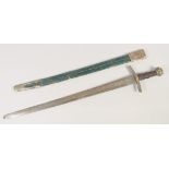 A REPLICA OF A KNIGHTLY SWORD, early 20th century, double edged twin fullered pointed 32 ½ in blade,