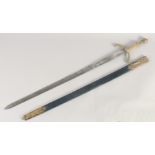 A THEATRICAL REPLICA OF A KNIGHTLY SWORD, early 20th century, straight pointed 34in blade, cast