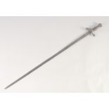 A RIDING SWORD, early 18th century, narrow diamond section double edged straight blade, cruciform