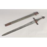 A REPLICA OF A KNIGHTLY HAND & A HALF SWORD, early 20th century, wide straight pointed double