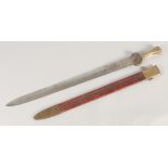 A REPLICA OF AN IRON AGE SWORD, early 20th century, wide straight pointed 28in blade with an