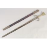 A REPLICA OF A VENETIAN KNIGHTLY SWORD, early 20th century, straight edged pointed 31.5"in blade,