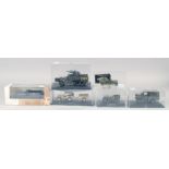ATLAS EDITION JEEP, HANOMAG SdKfz, and four other various armored vehicles, boxed, (6).