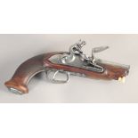 A FRENCH FLINTLOCK POCKET PISTOL, circa 1810, octagonal to round 50 bore 3.25 in barrel, lock signed