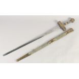 A REPLICA OF A KNIGHTLY HAND & A HALF SWORD, early 20th century, straight double edged fullered