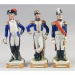 A SET OF THREE PORCELAIN FIGURES LA FAYETTE EXELMANS BERTRAND, 10".