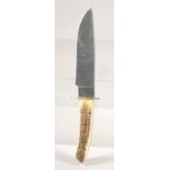 A TREE BRAND BOXER 440 STAINLESS STEEL KNIFE, with antler handle, 10" long.