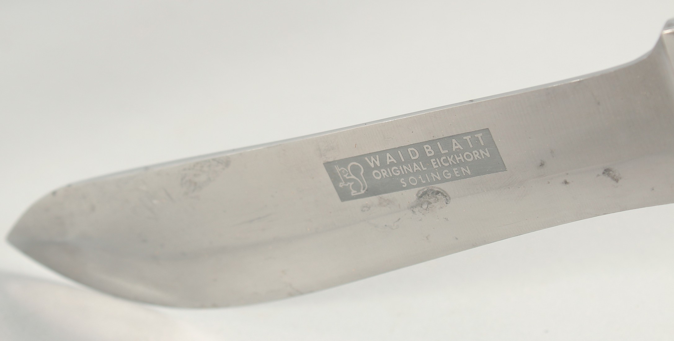 WAIDBLATT ORIGINAL EICKHORN SOLINGEN KNIFE, with antler handle, 13" long, in a leather sheath. - Image 2 of 5