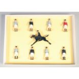 W. BRITAINS, a set of eight lead hunting figures and a lady on horseback, (9).